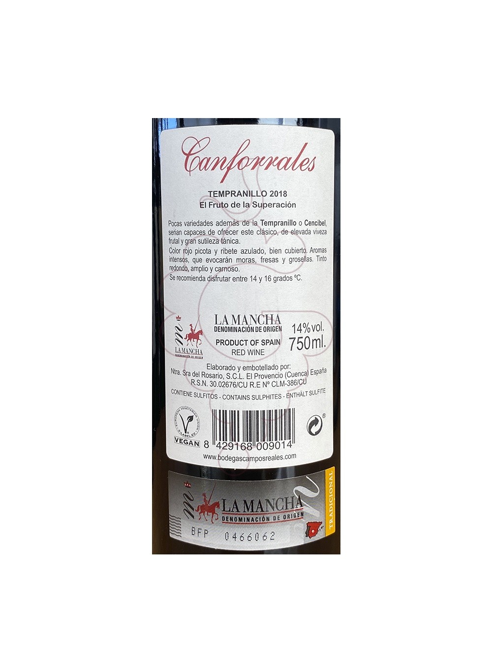 Photo Canforrales Tempranillo vin rouge