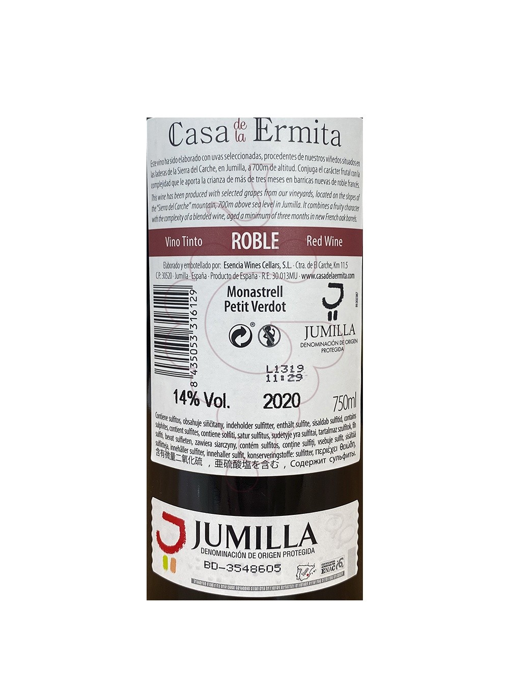 Photo Casa de la Ermita Roble vin rouge