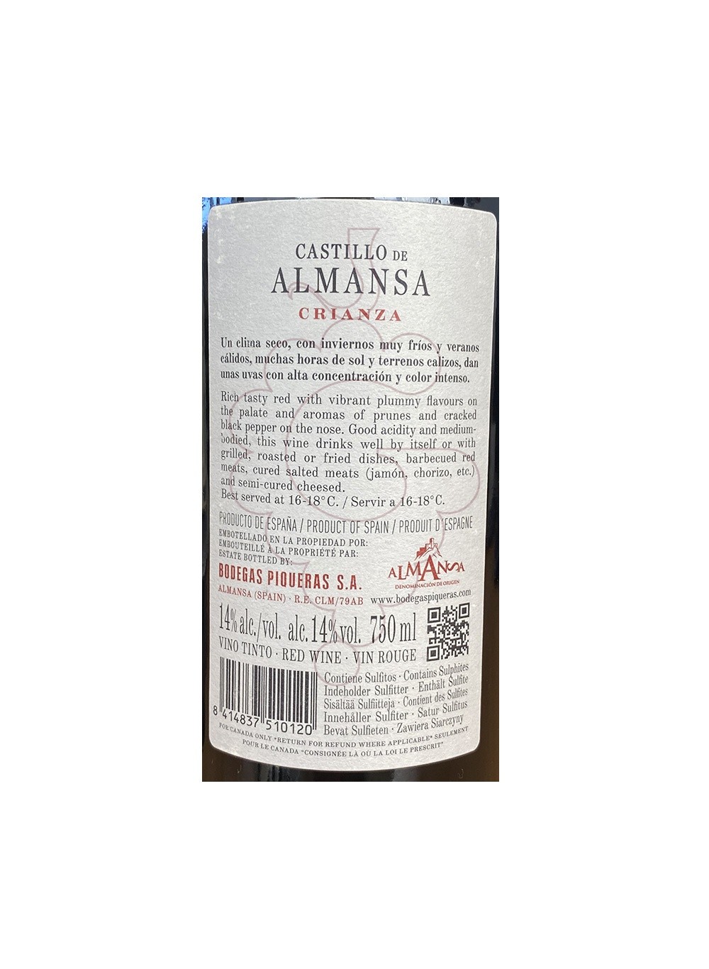 Photo Castillo de Almansa Crianza vin rouge