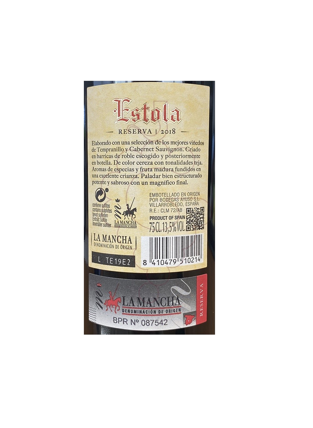 Photo Estola Reserva vin rouge