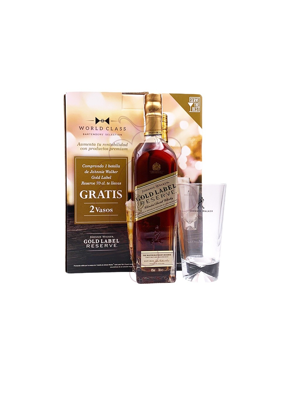 Photo Whisky Johnnie Walker Gold Pack (1 u + 2 verres)